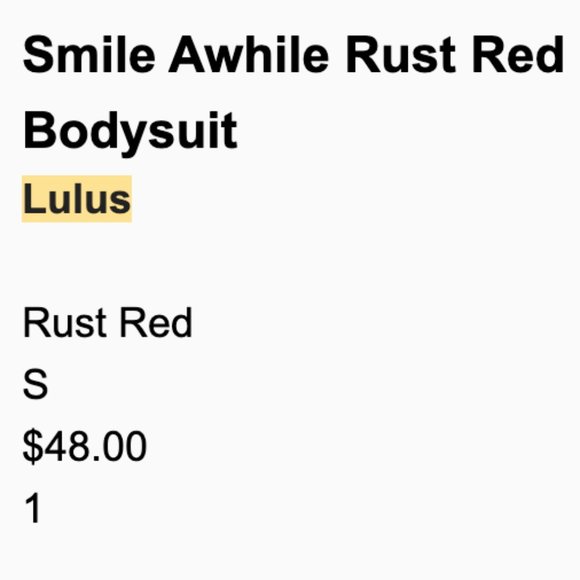 Smile Awhile Rust Red Ruffled Surplice Bodysuit, Size S - Picture 6 of 9